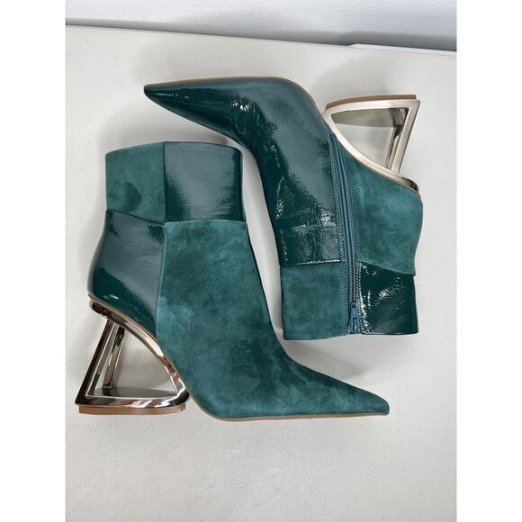 Gianni Bini Harrison Architectural Wedge Green Leather Booties Size 7.5 - Picture 1 of 11